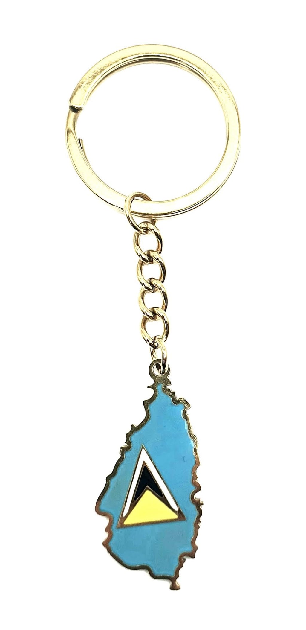 SNS Components St Lucia Saint Lucia Caribbean Gold Key Ring Chain Country Flag Metal Enamel Keyring