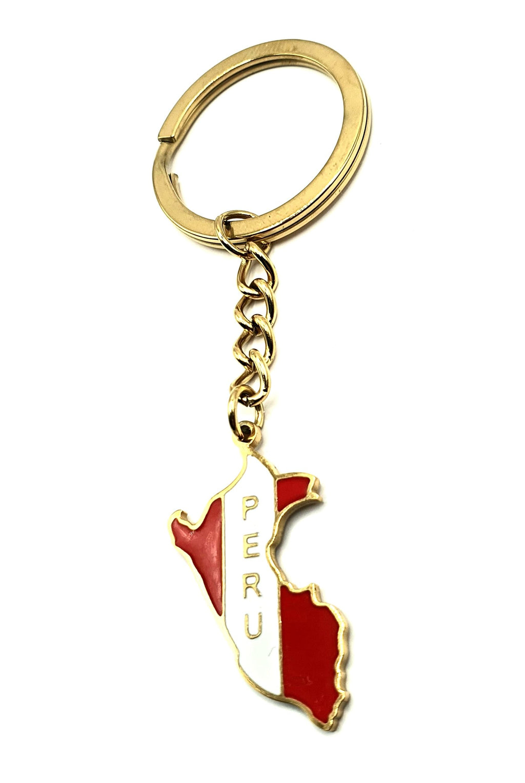 Peru South American America Latin Gold Country Flag Key Ring Chain Metal Enamel Keyring