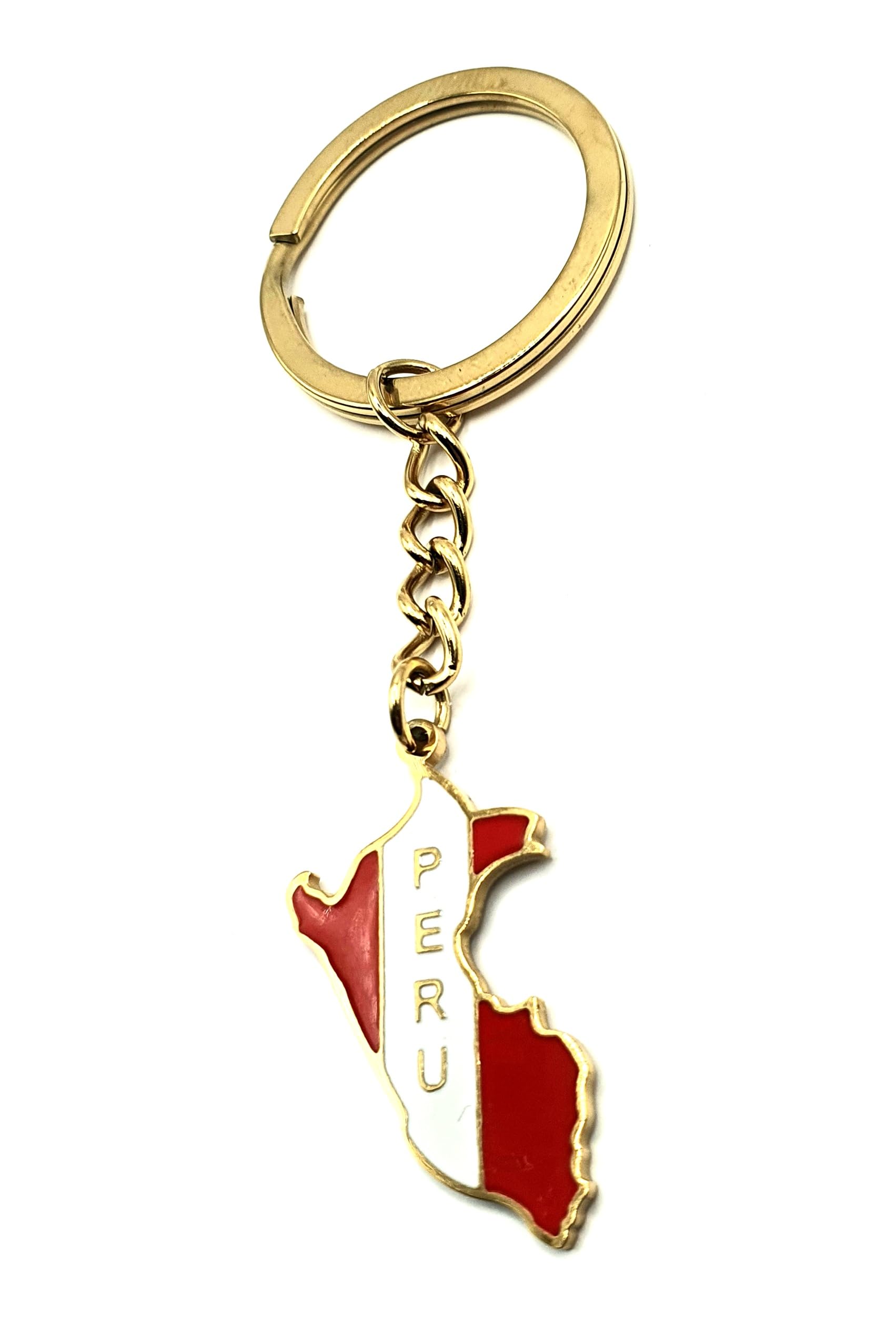 Peru South American America Latin Gold Country Flag Key Ring Chain Metal Enamel Keyring
