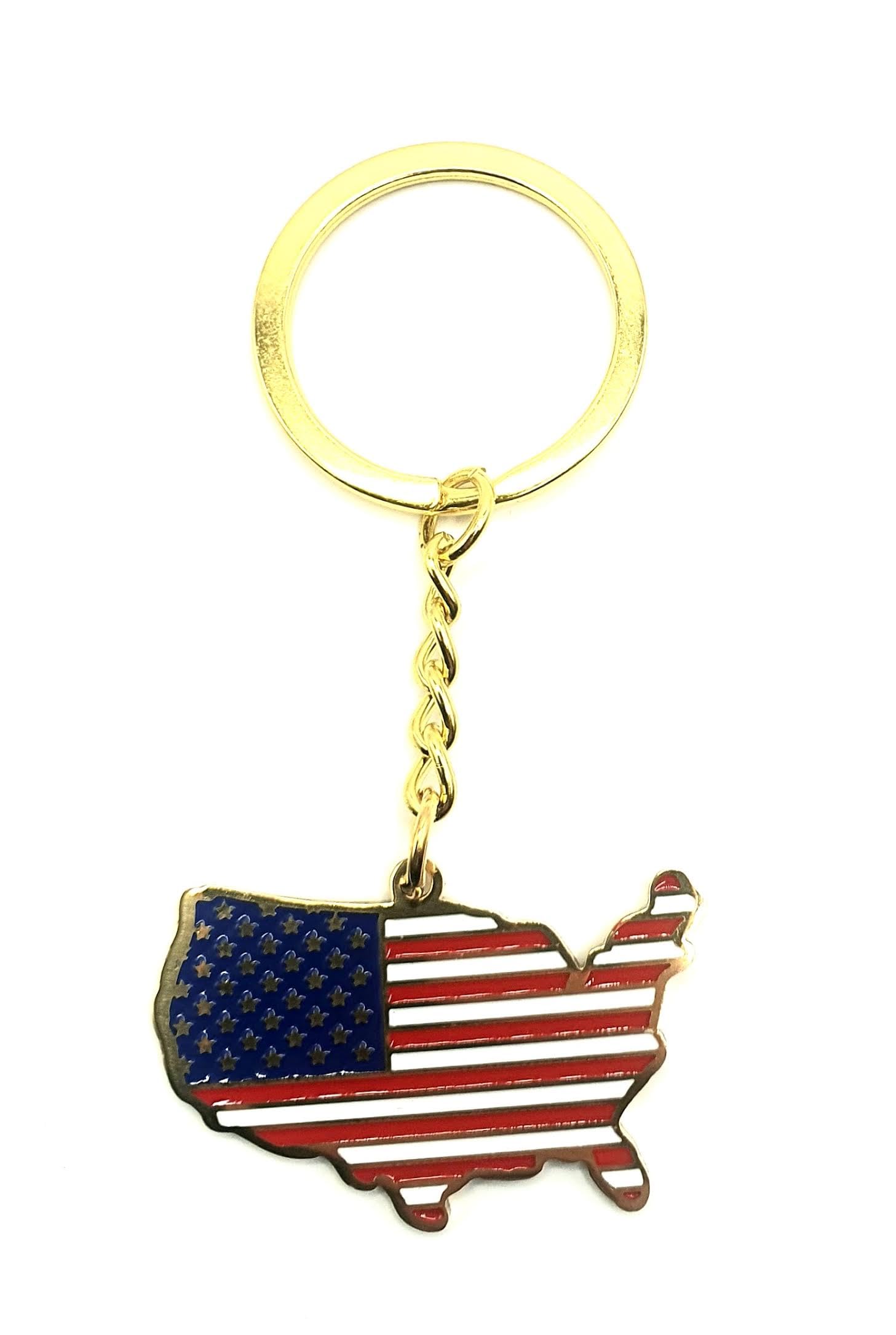 United States of America American USA Gold Country Map Flag Key Ring Chain Metal Enamel Keyring