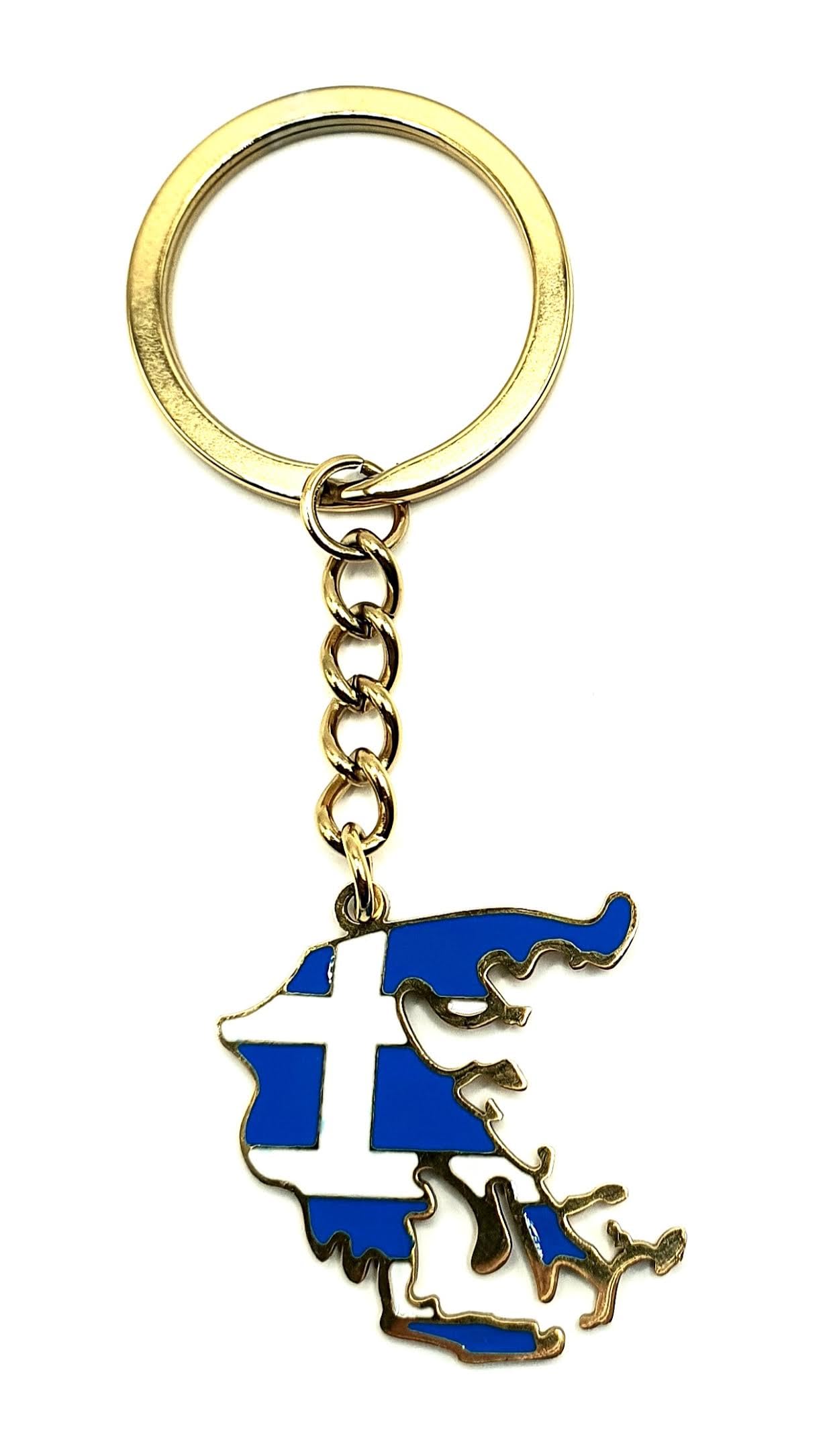 Greece Greek Map Outline Hellenic EU European Europe Balkan Balkans Gold Country Flag Key Ring Chain Metal Enamel Keyring