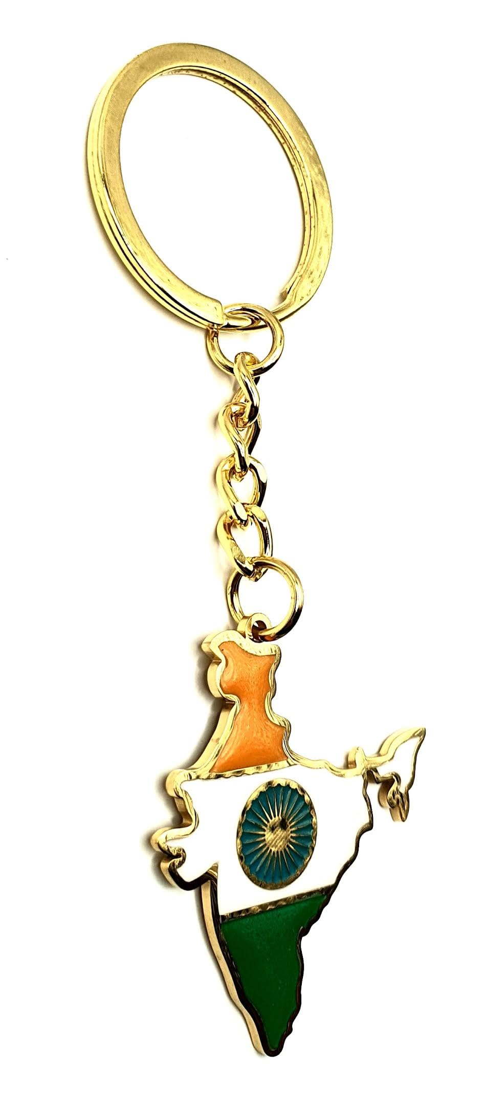 India Indian Map Outline Gold Country Flag Key Ring Chain Metal Enamel Keyring
