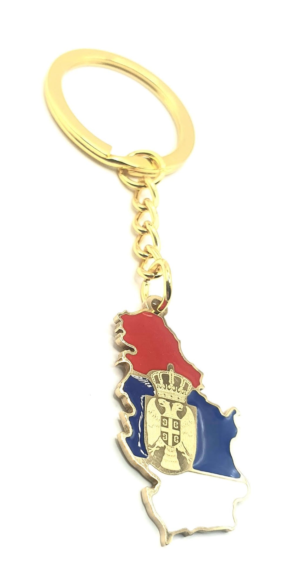 Serbia Serbian Europe Eastern Gold Key Ring Chain Country Flag Metal Enamel Keyring