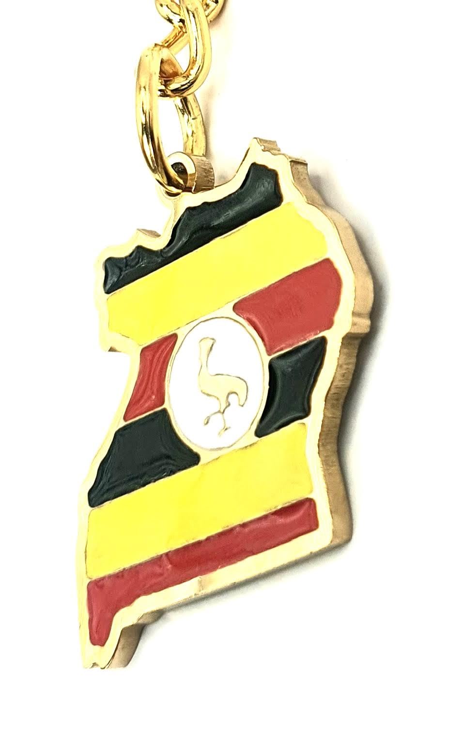 Uganda Ugandan East Africa Gold Key Ring Chain Country Flag Metal Enamel Keyring