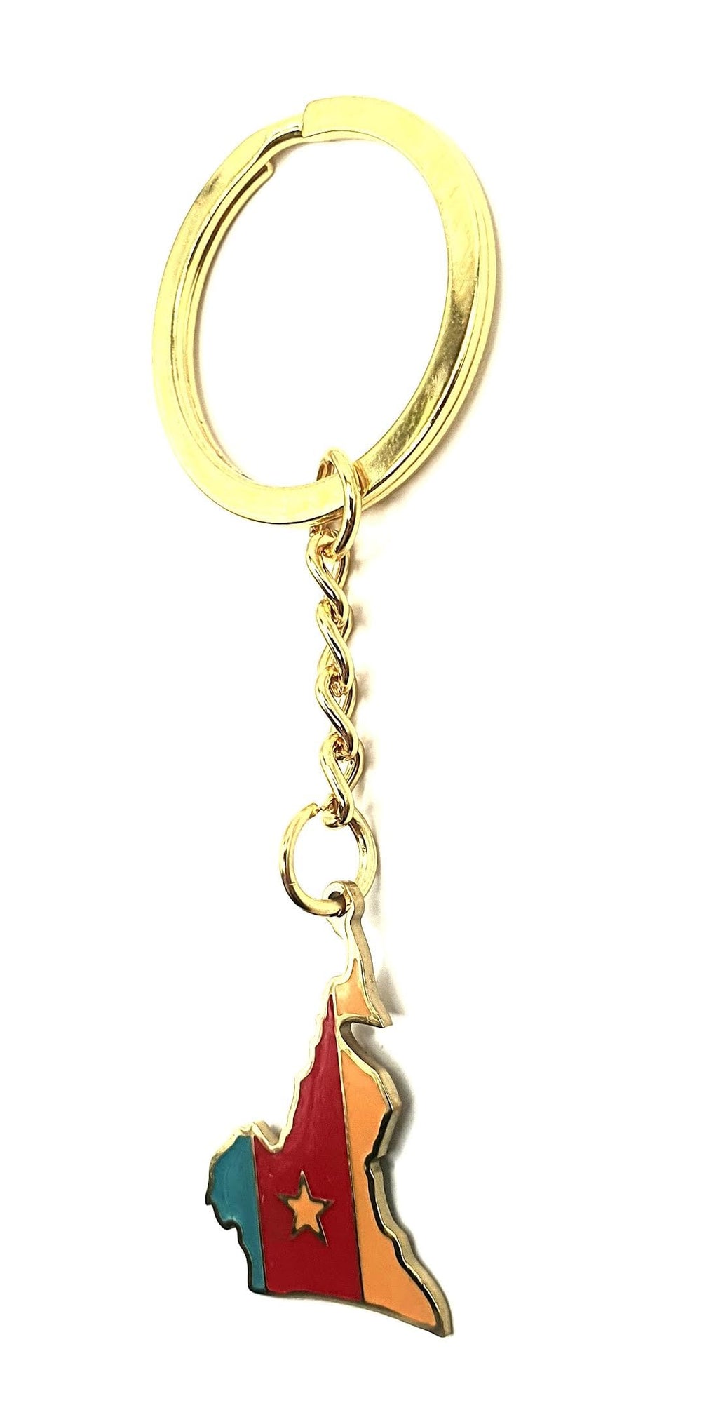 Cameroon Central Africa Gold Key Ring Chain Country Flag Metal Enamel Keyring