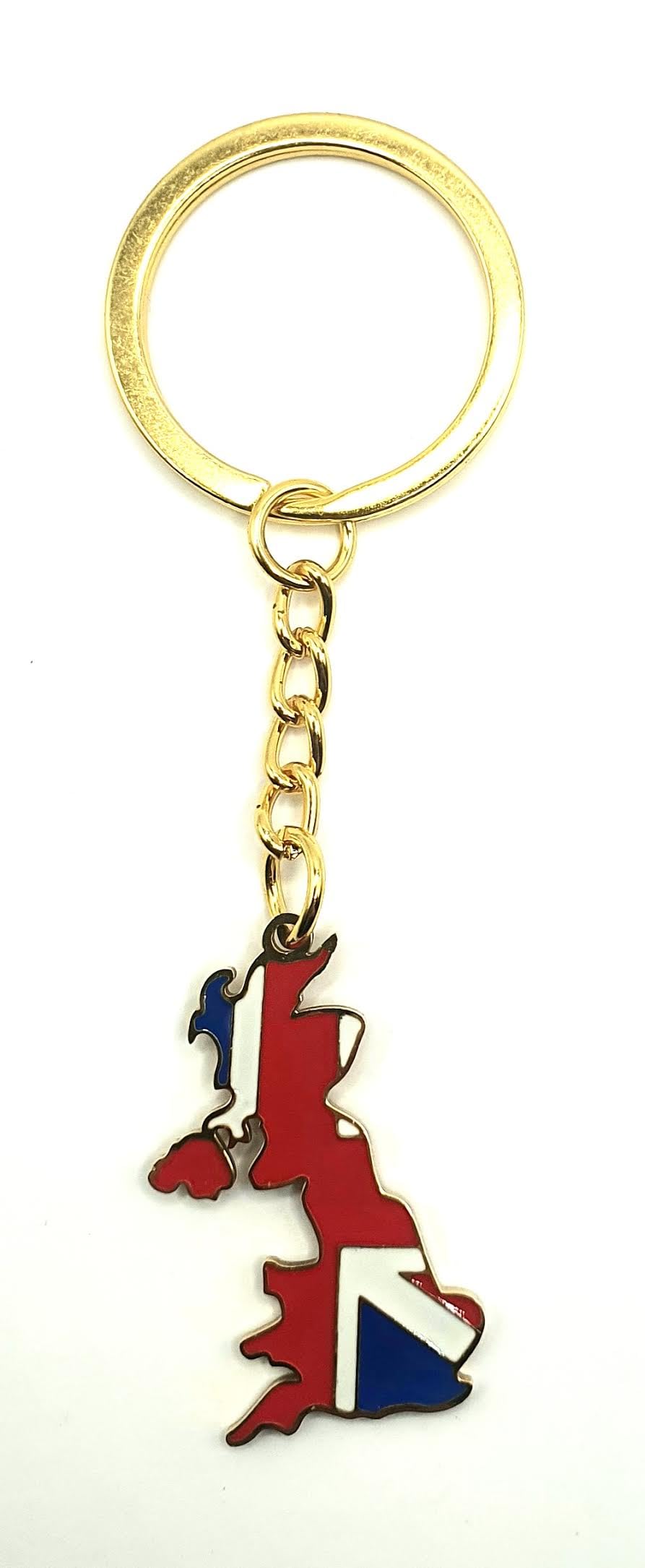 SNS Components Union Jack United Kingdom Great Britain and Northern Ireland Gold Key Ring Chain Country Flag Metal Enamel Keyring