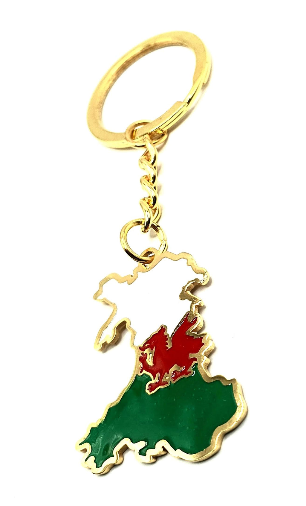 Wales Welsh Map Outline Cymru Red Dragon United Kingdom Gold Country Flag Key Ring Chain Metal Enamel Keyring