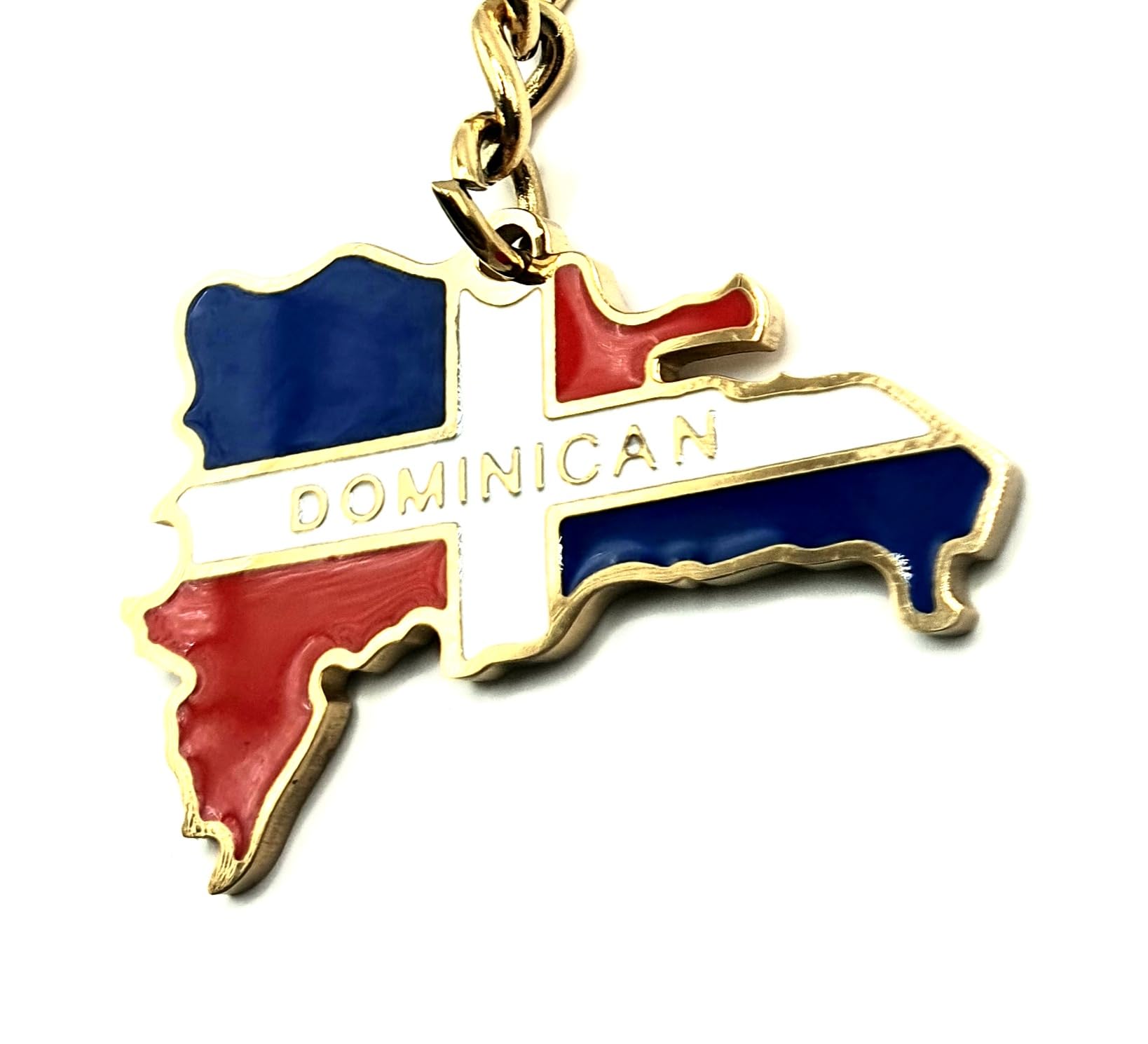 Dominican Republic Caribbean Gold Country Flag Key Ring Chain Metal Enamel Keyring