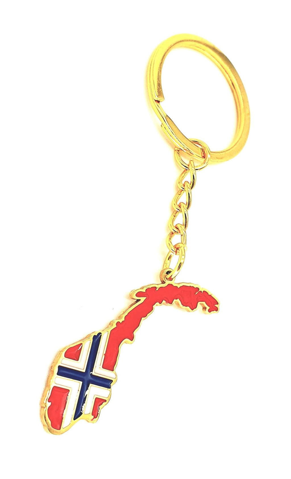 Norway Norwegian Map Outline Scandinavia Gold Country Flag Key Ring Chain Metal Enamel Keyring