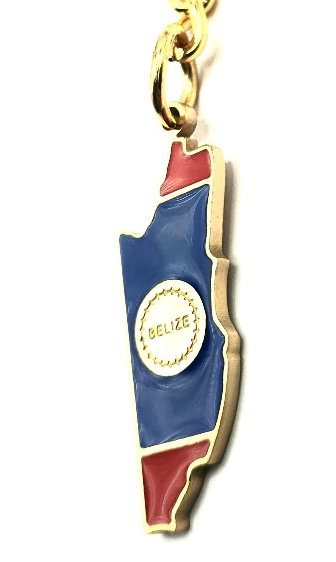 Belize Central America Gold Key Ring Chain Country Flag Metal Enamel Keyring