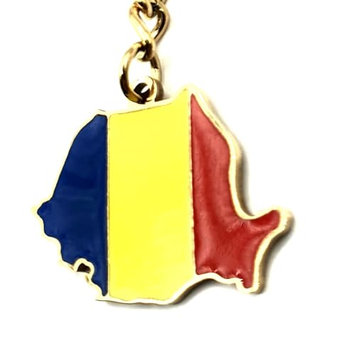 Romania Romanian EU Europe Eastern Gold Key Ring Chain Country Flag Metal Enamel Keyring