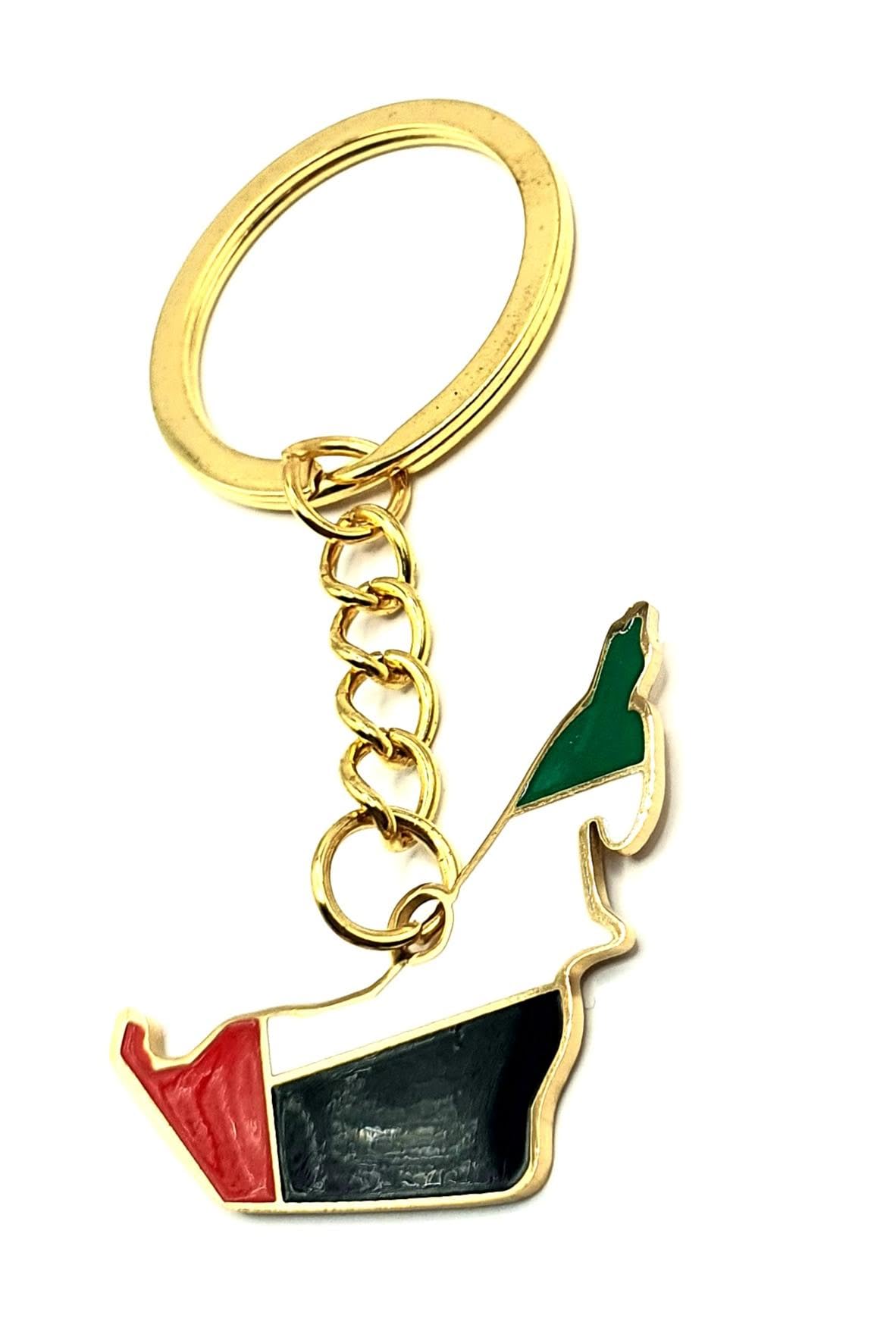 SNS Components United Arab Emirates UAE Middle East Emirati Dubai Gold Country Map Flag Key Ring Chain Metal Enamel Keyring
