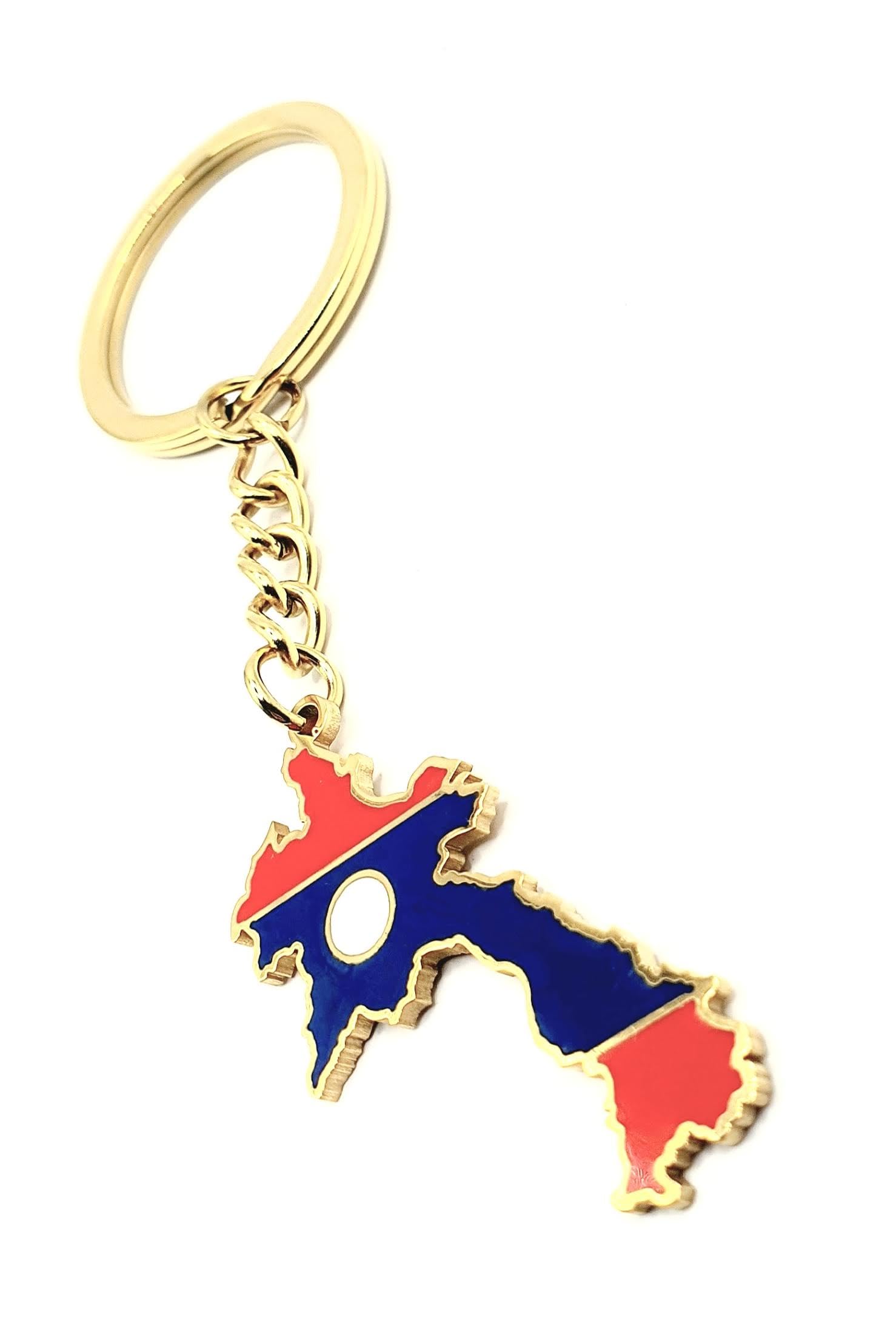 SNS Components Lao Laos South East Asia Asian Gold Key Ring Chain Country Flag Metal Enamel Keyring