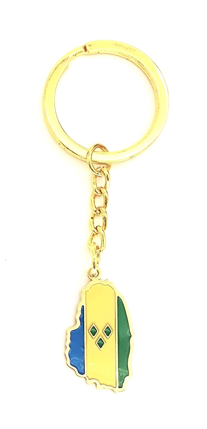 SNS Components St Vincent and the Grenadines Saint Caribbean Gold Country Flag Key Ring Chain Metal Enamel Keyring