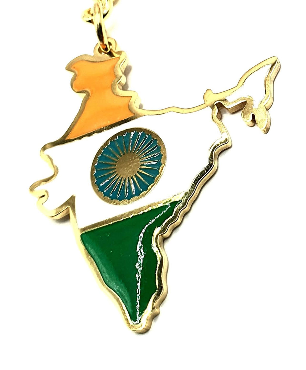 India Indian Map Outline Gold Country Flag Key Ring Chain Metal Enamel Keyring