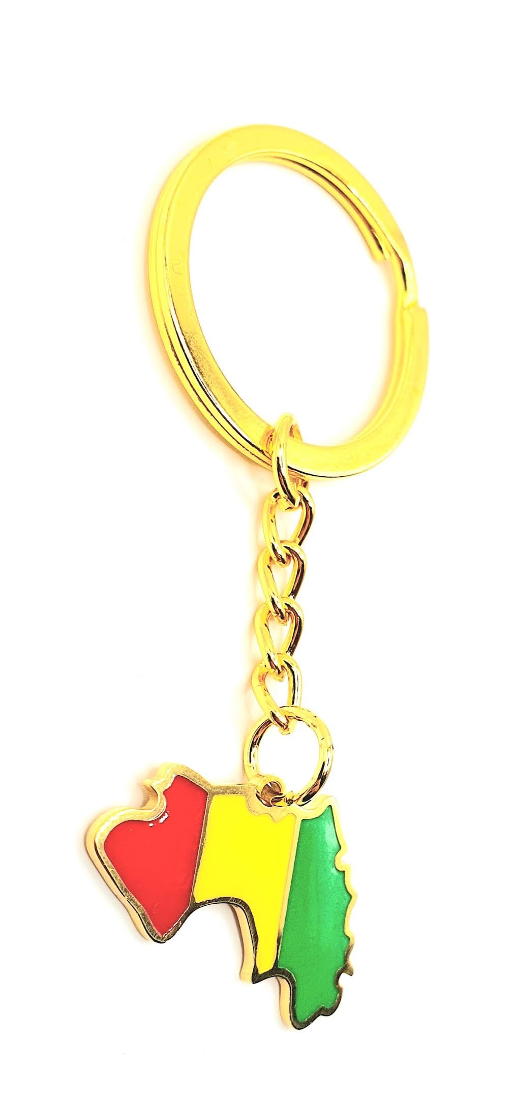 Guinea West Africa Gold Key Ring Chain Country Flag Metal Enamel Keyring