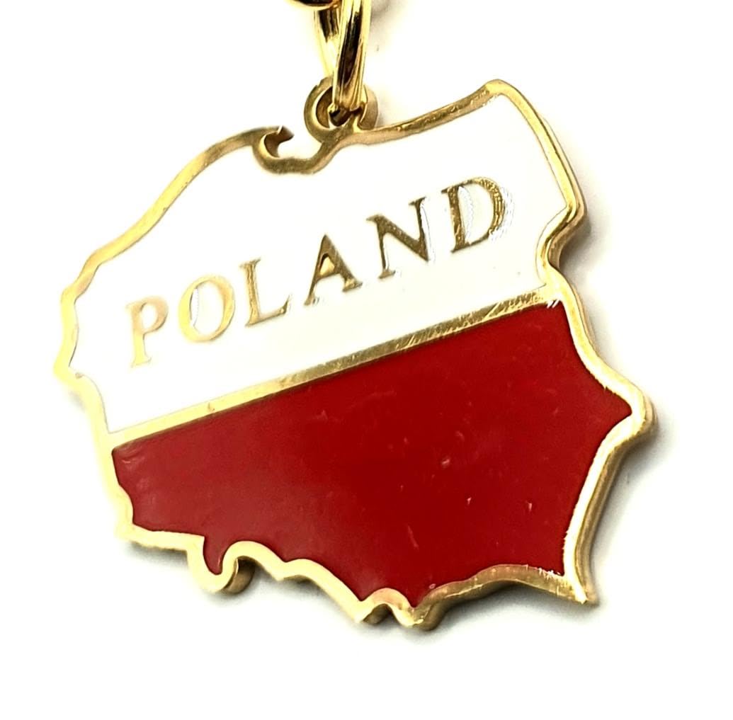 Poland Polish Map Outline Europe EU Polska Gold Country Flag Key Ring Chain Metal Enamel Keyring