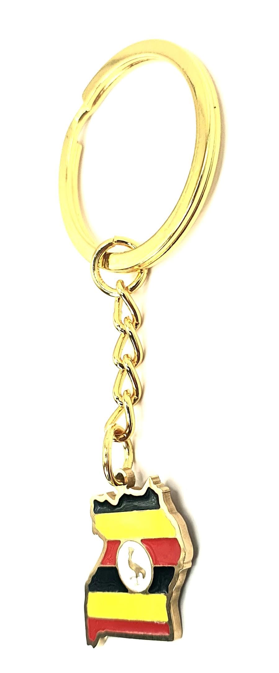 Uganda Ugandan East Africa Gold Key Ring Chain Country Flag Metal Enamel Keyring