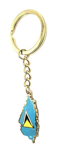 SNS Components St Lucia Saint Lucia Caribbean Gold Key Ring Chain Country Flag Metal Enamel Keyring