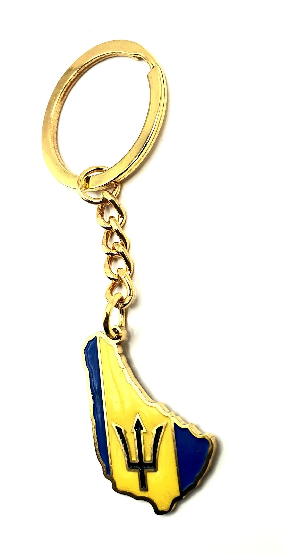 Barbados Caribbean Gold Country Map Flag Key Ring Chain Metal Enamel Keyring