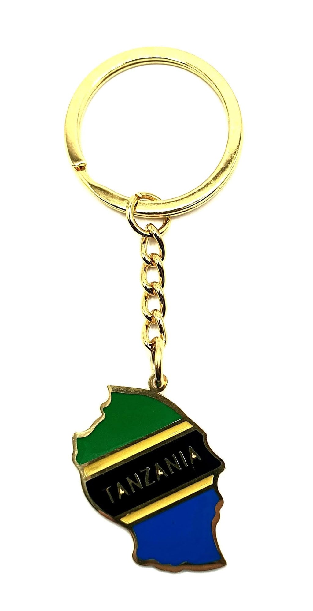 Tanzania East Africa Gold Key Ring Chain Country Flag Metal Enamel Keyring