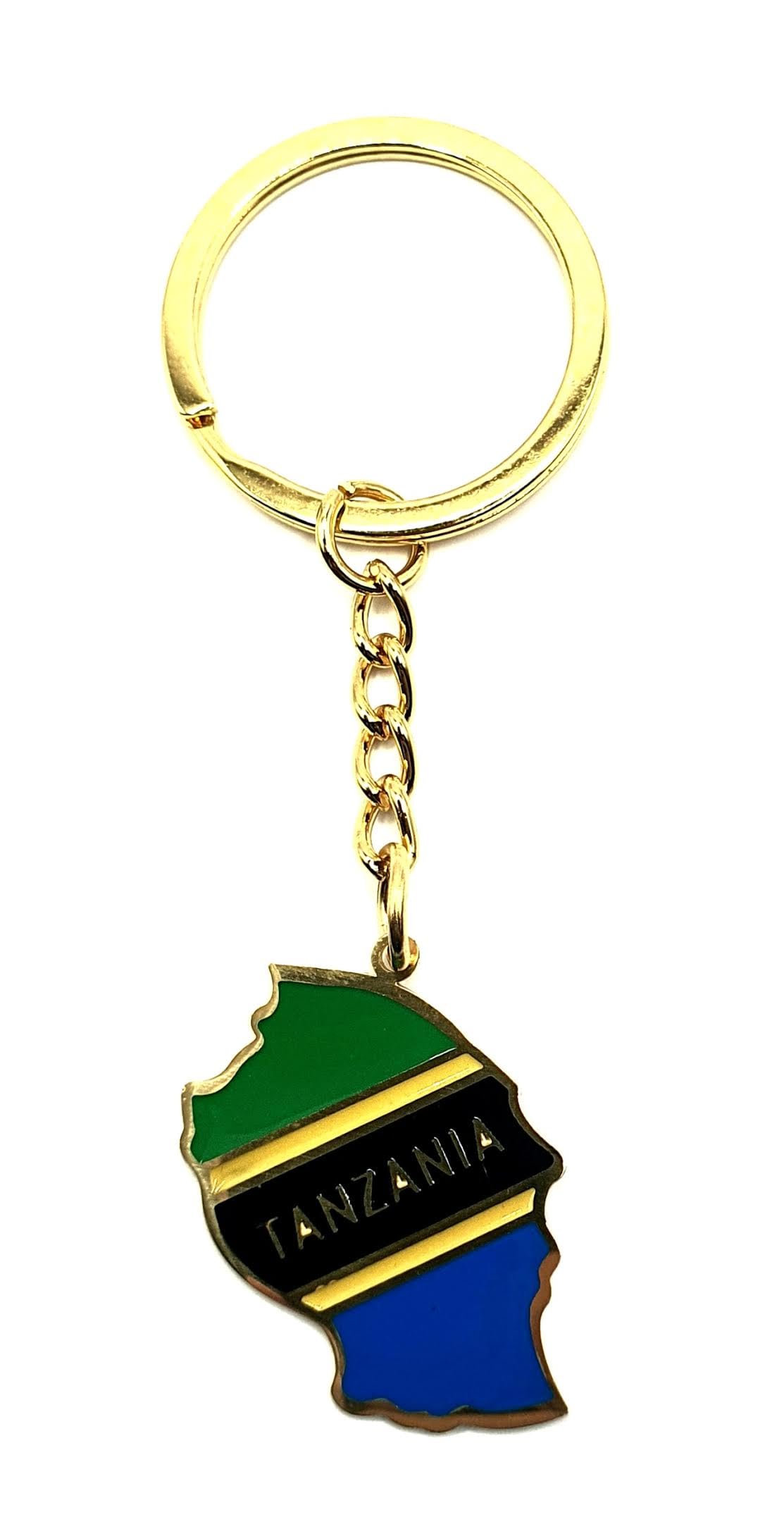 Tanzania East Africa Gold Key Ring Chain Country Flag Metal Enamel Keyring