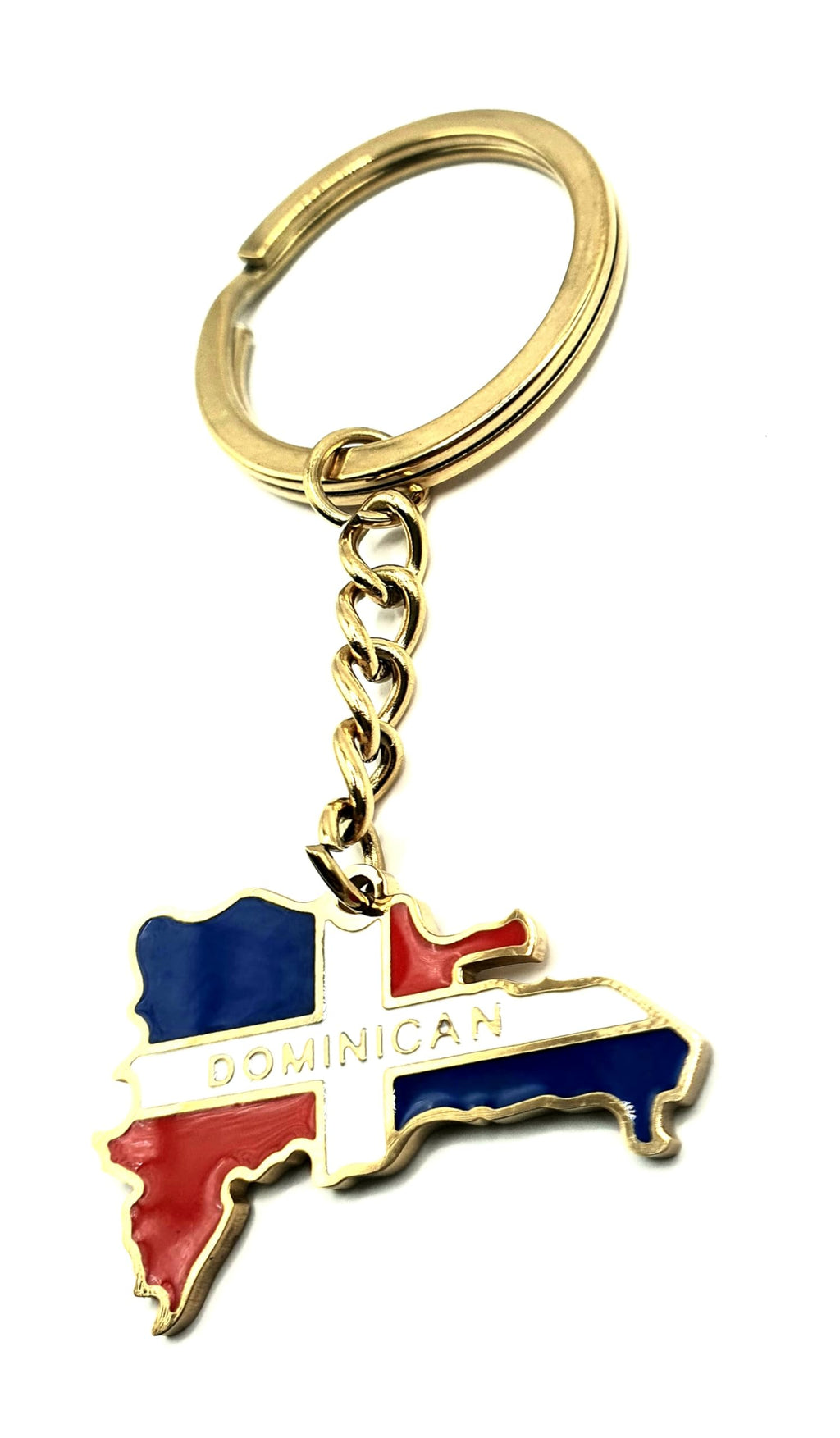 Dominican Republic Caribbean Gold Country Flag Key Ring Chain Metal Enamel Keyring