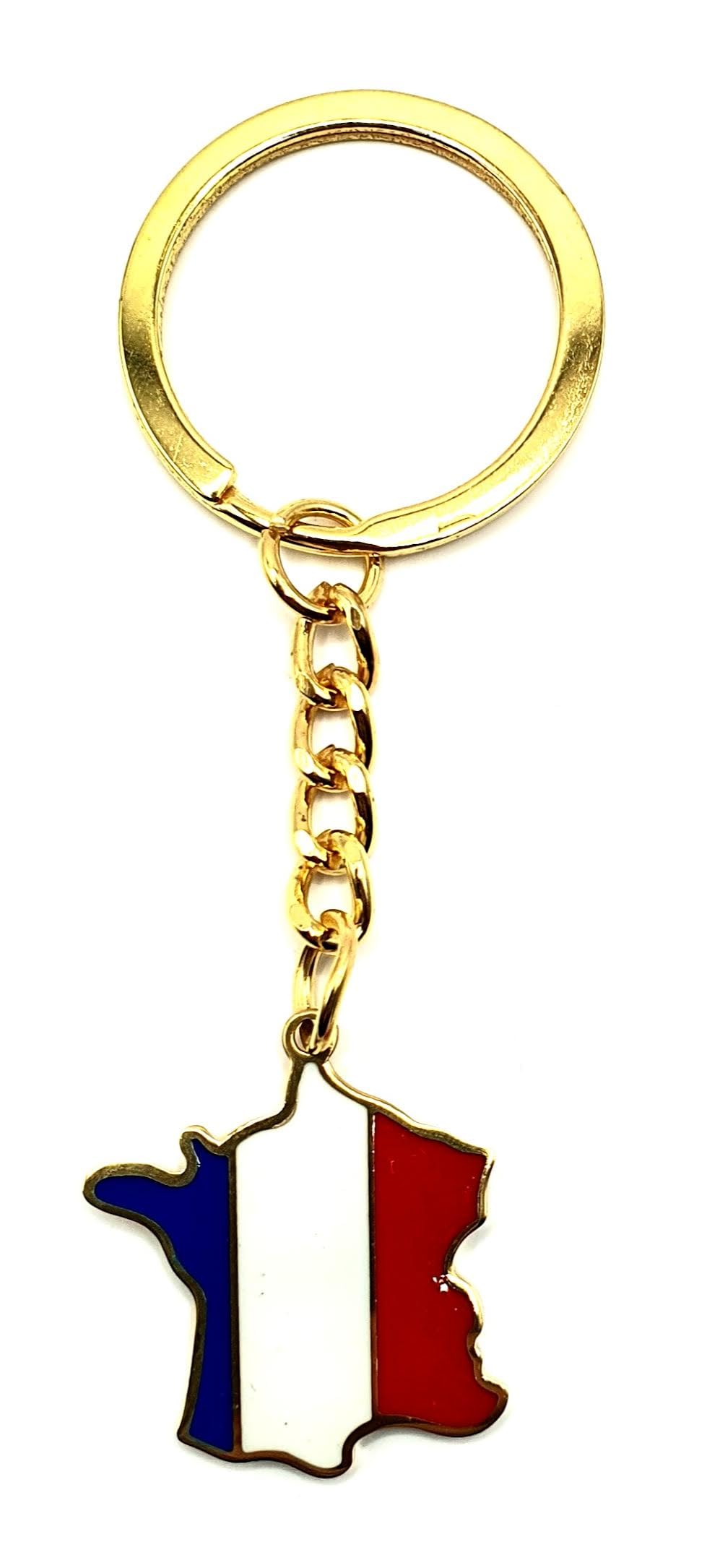 France French Map Outline EU European Europe Gold Country Flag Key Ring Chain Metal Enamel Keyring
