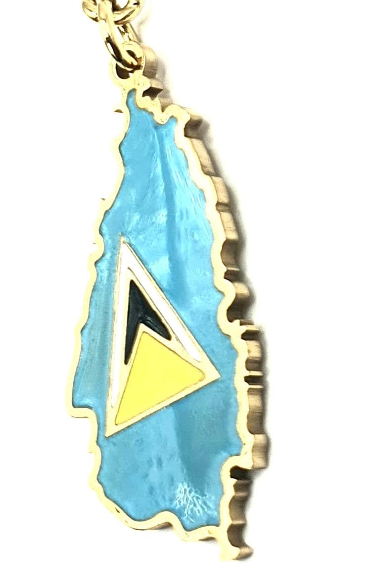 SNS Components St Lucia Saint Lucia Caribbean Gold Key Ring Chain Country Flag Metal Enamel Keyring
