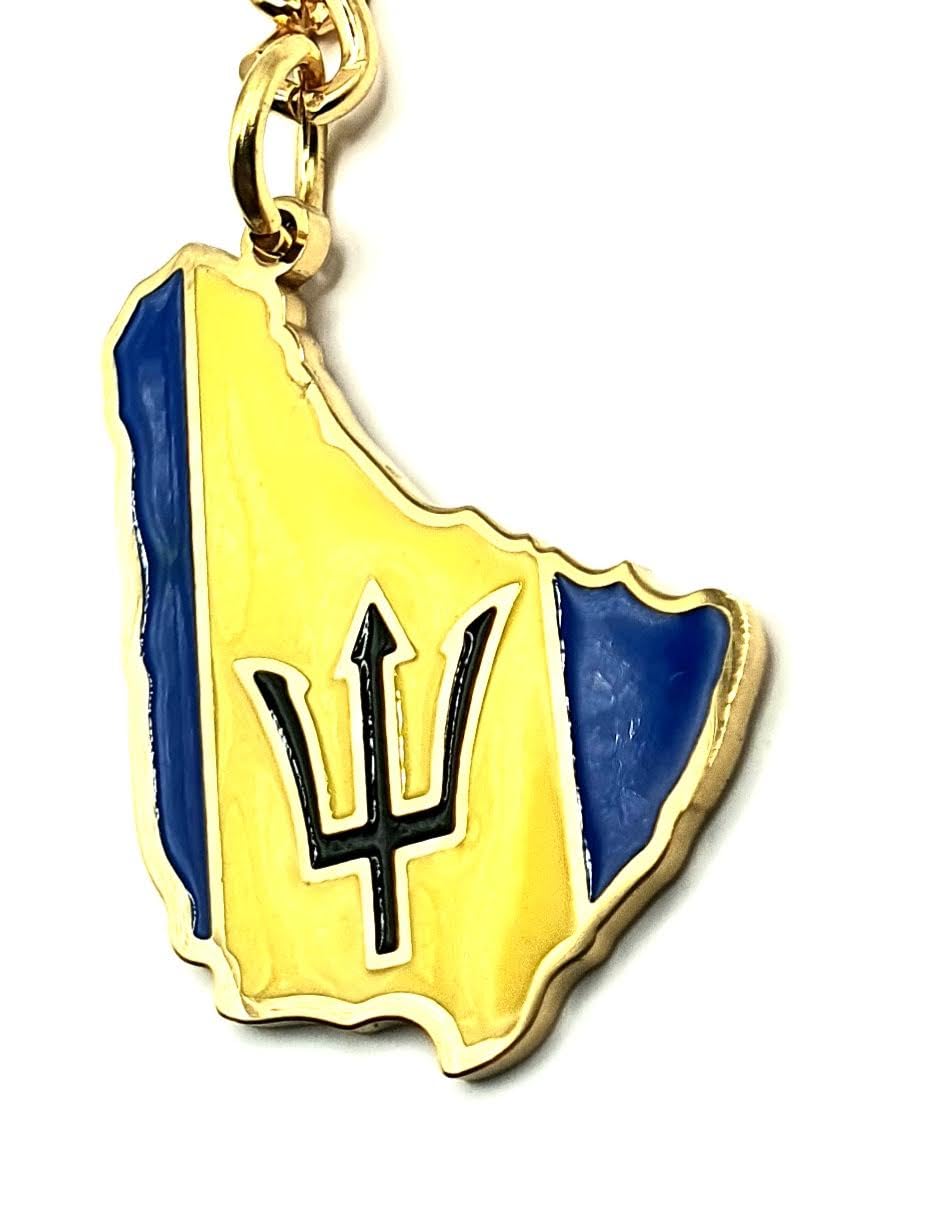 Barbados Caribbean Gold Country Map Flag Key Ring Chain Metal Enamel Keyring
