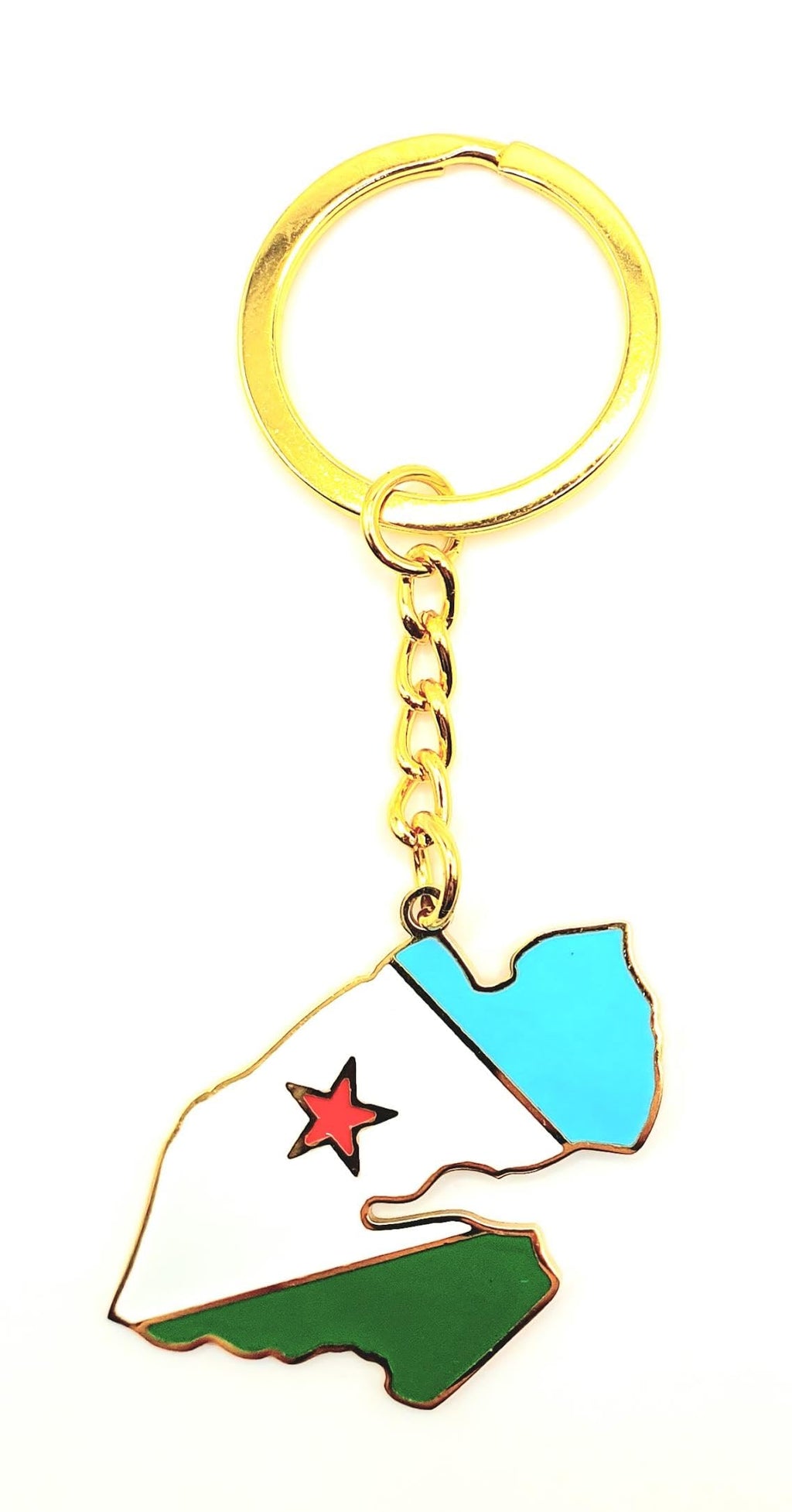 SNS Components Djibouti Horn of Africa Gold Key Ring Chain Country Flag Metal Enamel Keyring