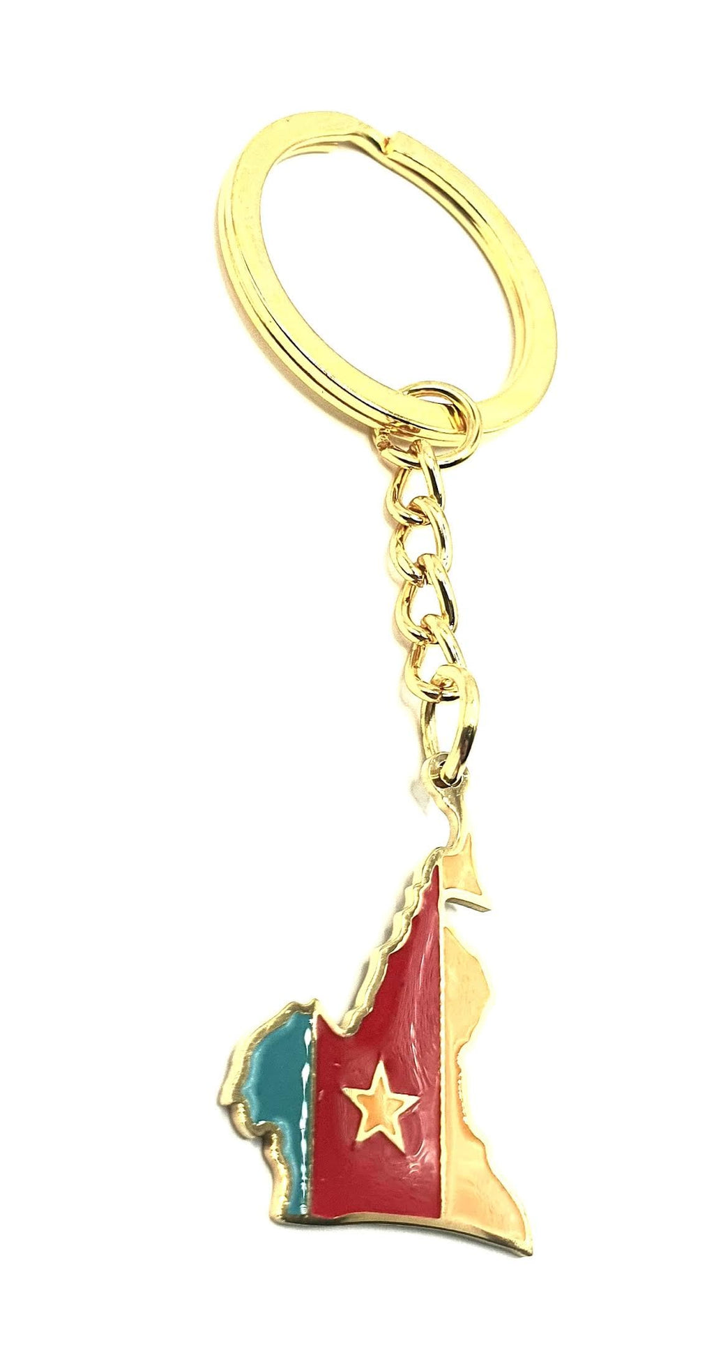 Cameroon Central Africa Gold Key Ring Chain Country Flag Metal Enamel Keyring
