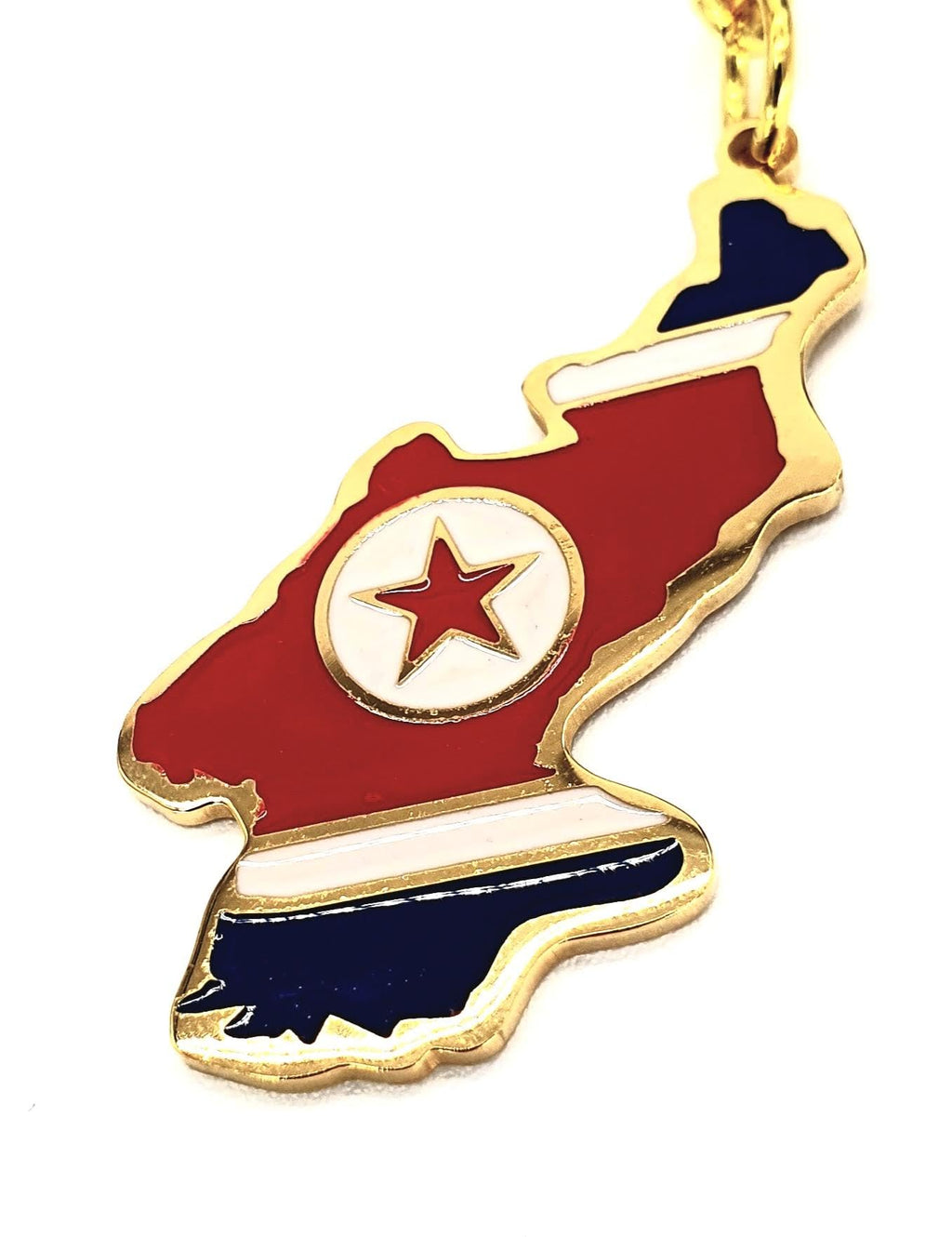 SNS Components North Korea Korean Map Outline Gold Country Flag Key Ring Chain Metal Enamel Keyring