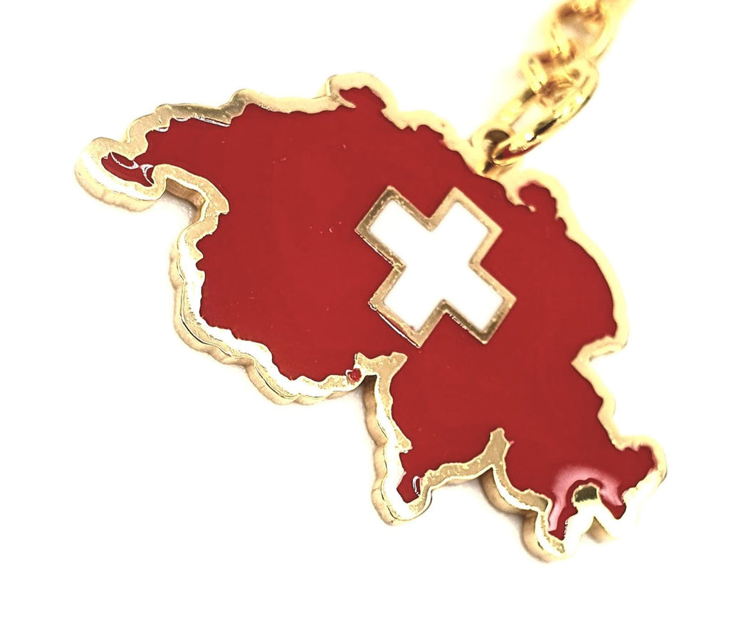 SNS Components Swiss Switzerland Map Outline Gold Country Flag Key Ring Chain Metal Enamel Keyring