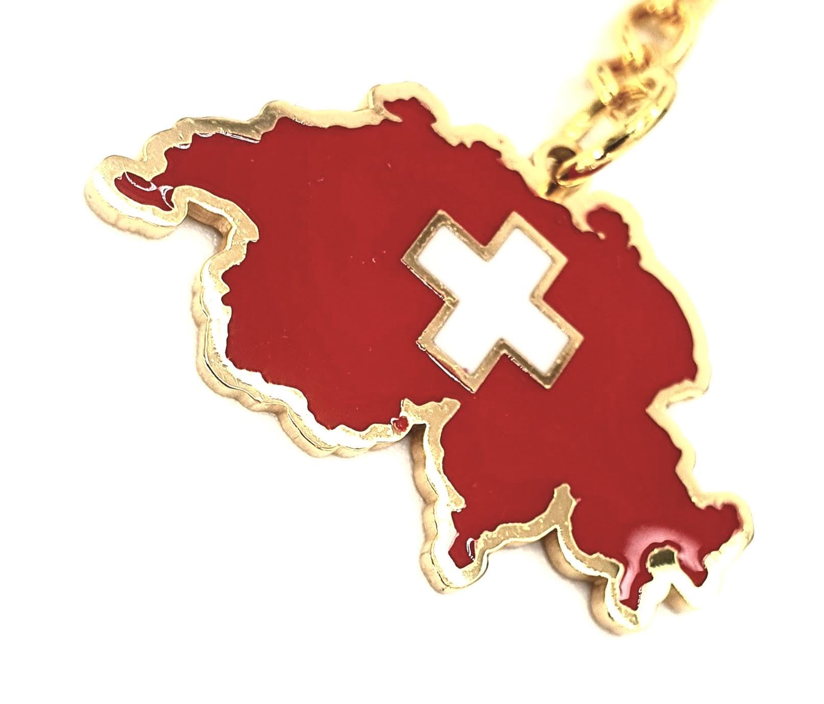 SNS Components Swiss Switzerland Map Outline Gold Country Flag Key Ring Chain Metal Enamel Keyring