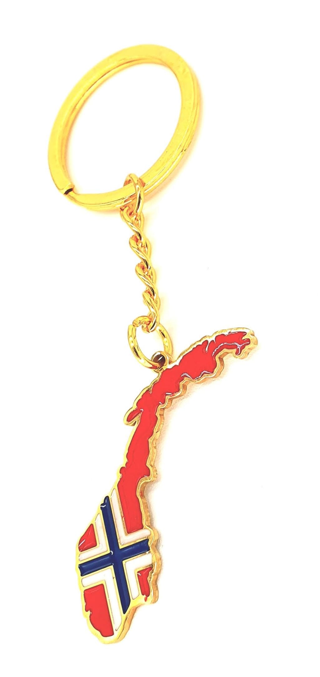 Norway Norwegian Map Outline Scandinavia Gold Country Flag Key Ring Chain Metal Enamel Keyring
