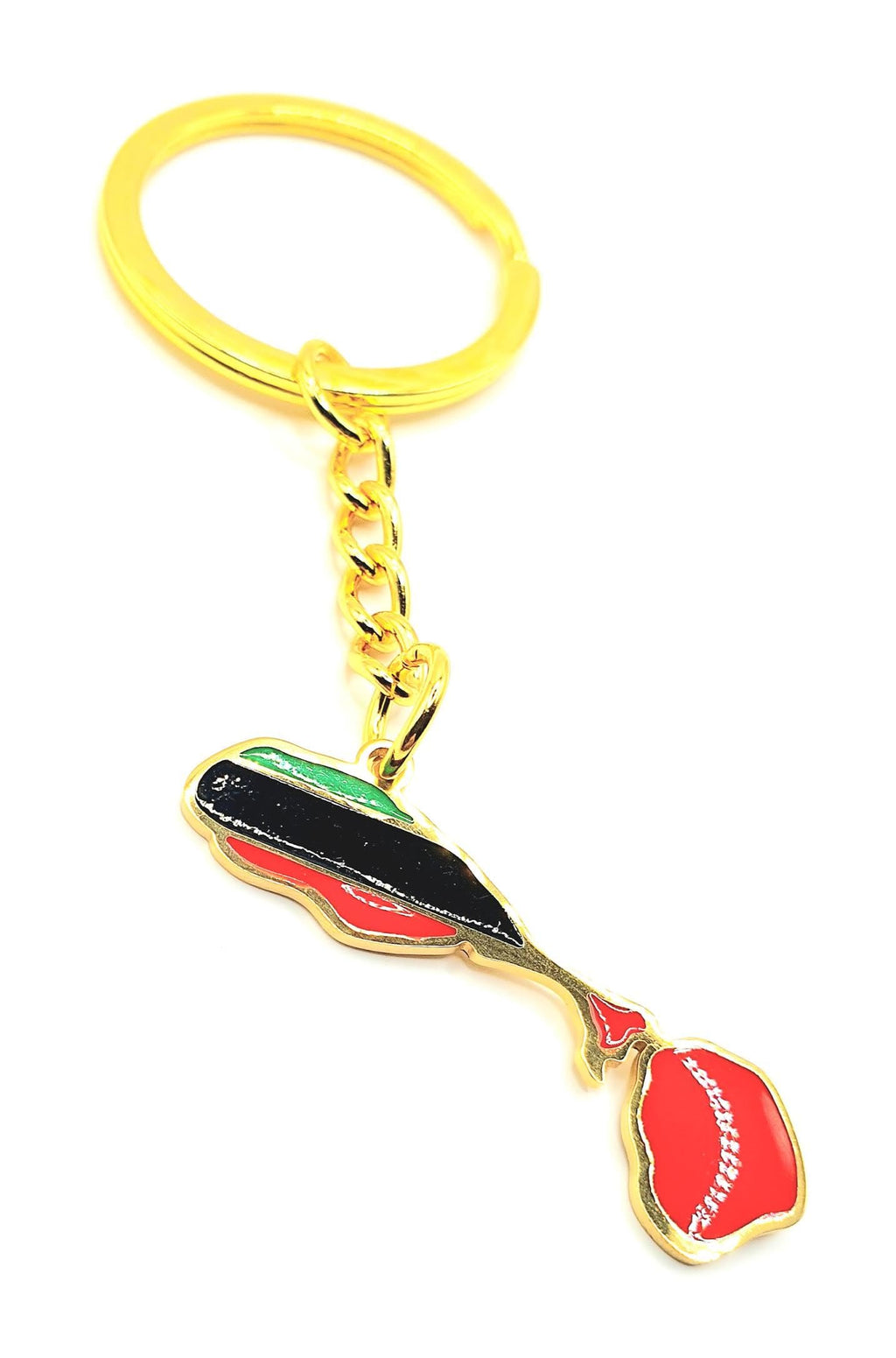 Saint Kitts and Nevis Caribbean Map Outline Gold Country Flag Key Ring Chain Metal Enamel Keyring