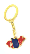 Mongolia Map Outline Gold Country Flag Key Ring Chain Metal Enamel Keyring