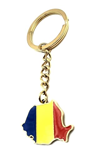 Romania Romanian EU Europe Eastern Gold Key Ring Chain Country Flag Metal Enamel Keyring