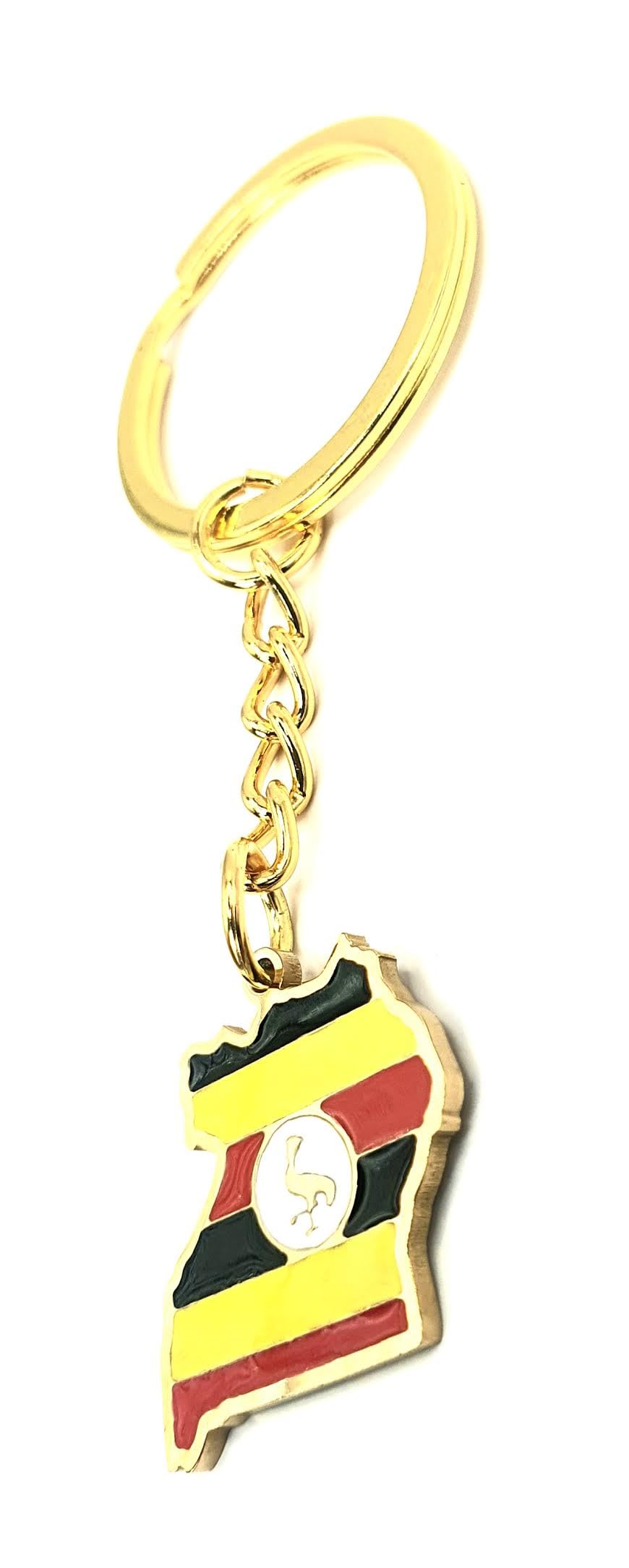 Uganda Ugandan East Africa Gold Key Ring Chain Country Flag Metal Enamel Keyring