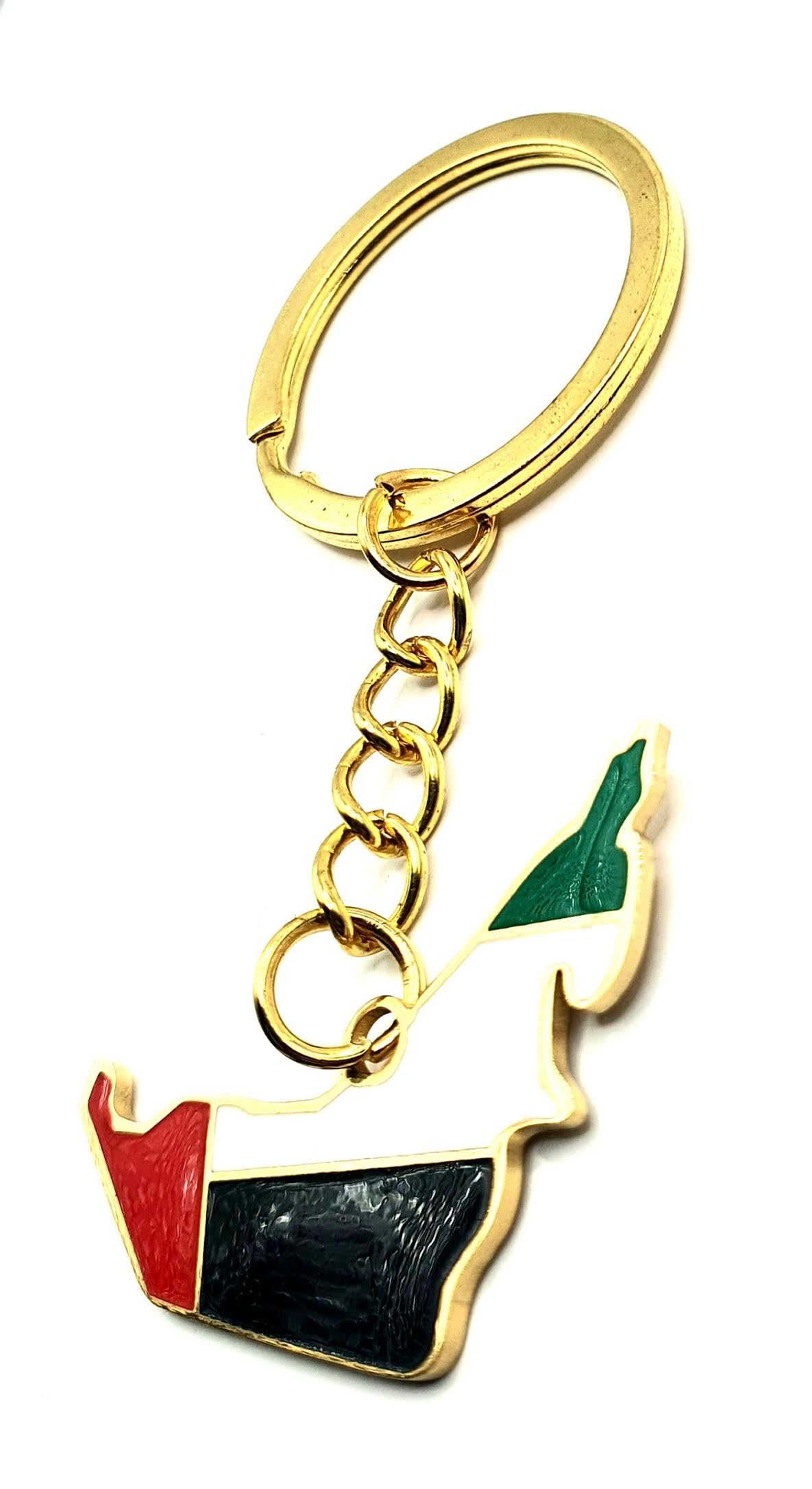SNS Components United Arab Emirates UAE Middle East Emirati Dubai Gold Country Map Flag Key Ring Chain Metal Enamel Keyring
