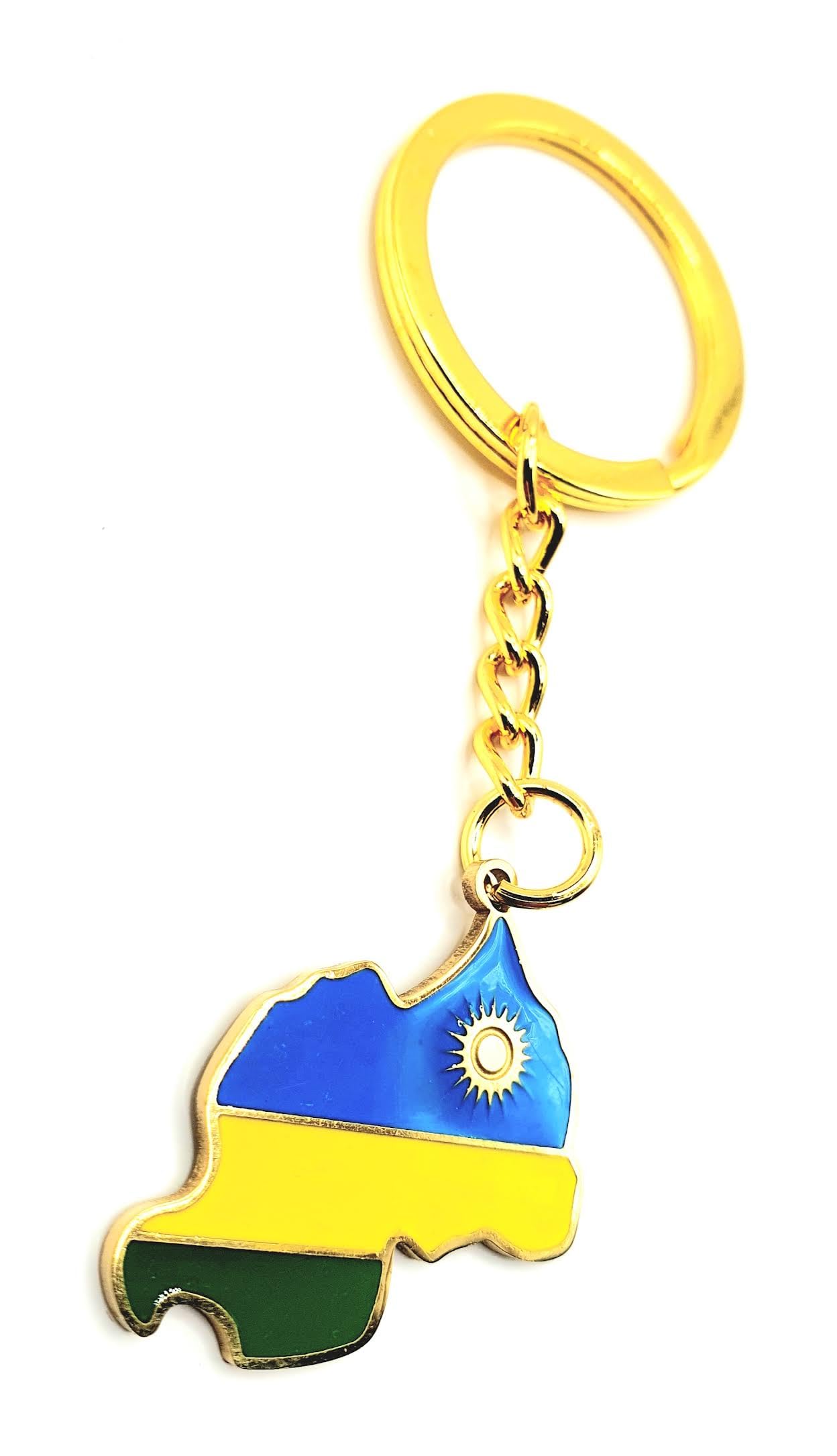 SNS Components Rwanda Rwandan Africa African Gold Key Ring Chain Country Flag Metal Enamel Keyring