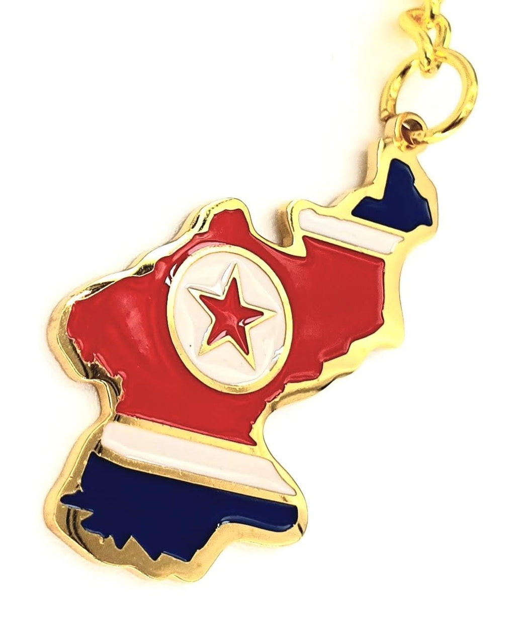 SNS Components North Korea Korean Map Outline Gold Country Flag Key Ring Chain Metal Enamel Keyring