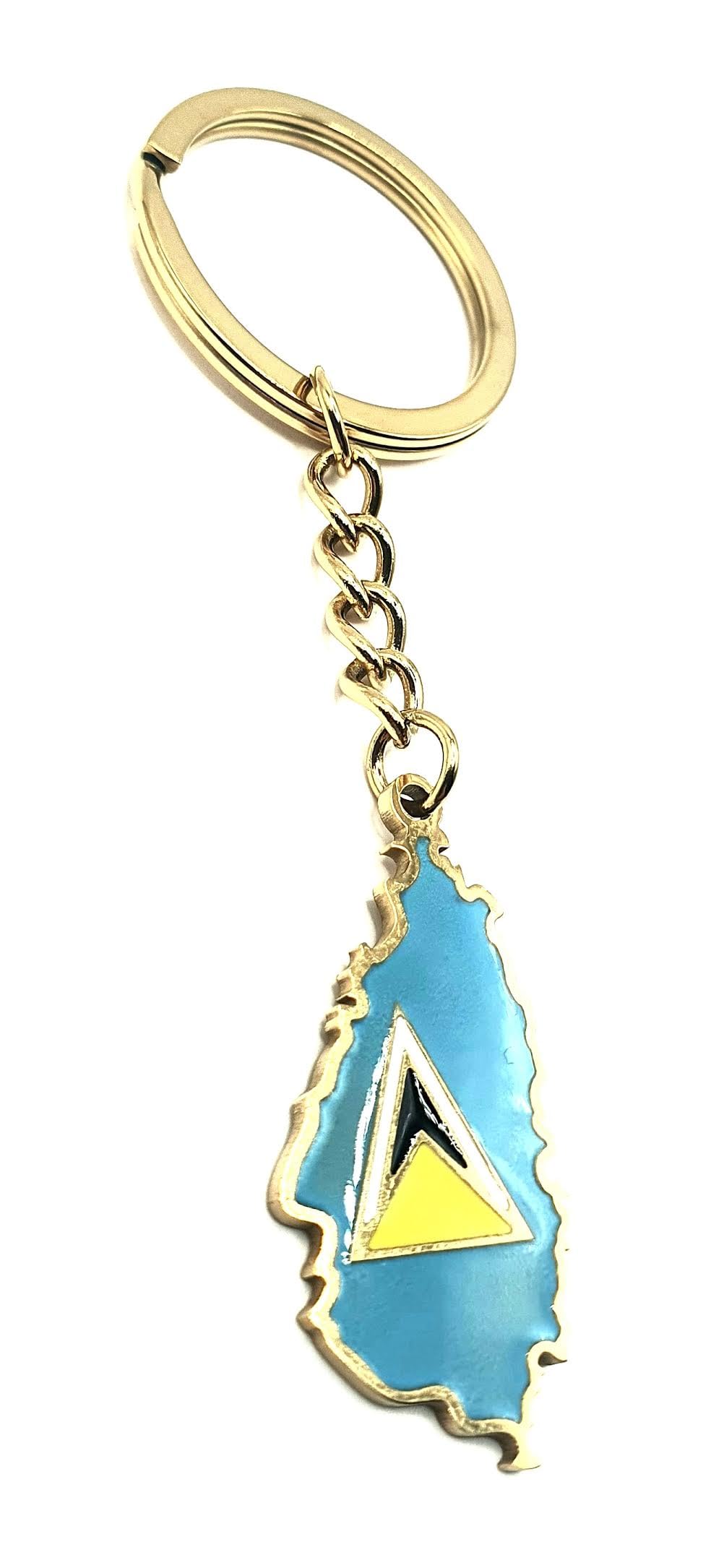 SNS Components St Lucia Saint Lucia Caribbean Gold Key Ring Chain Country Flag Metal Enamel Keyring