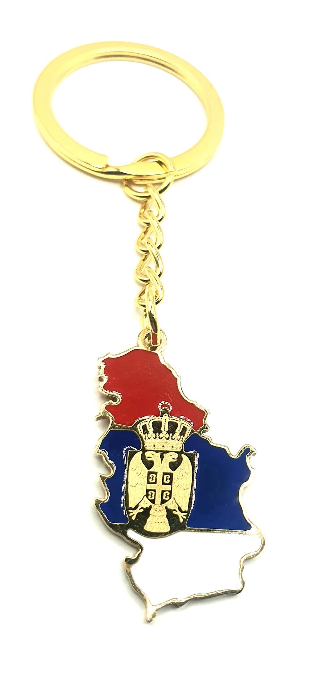 Serbia Serbian Europe Eastern Gold Key Ring Chain Country Flag Metal Enamel Keyring