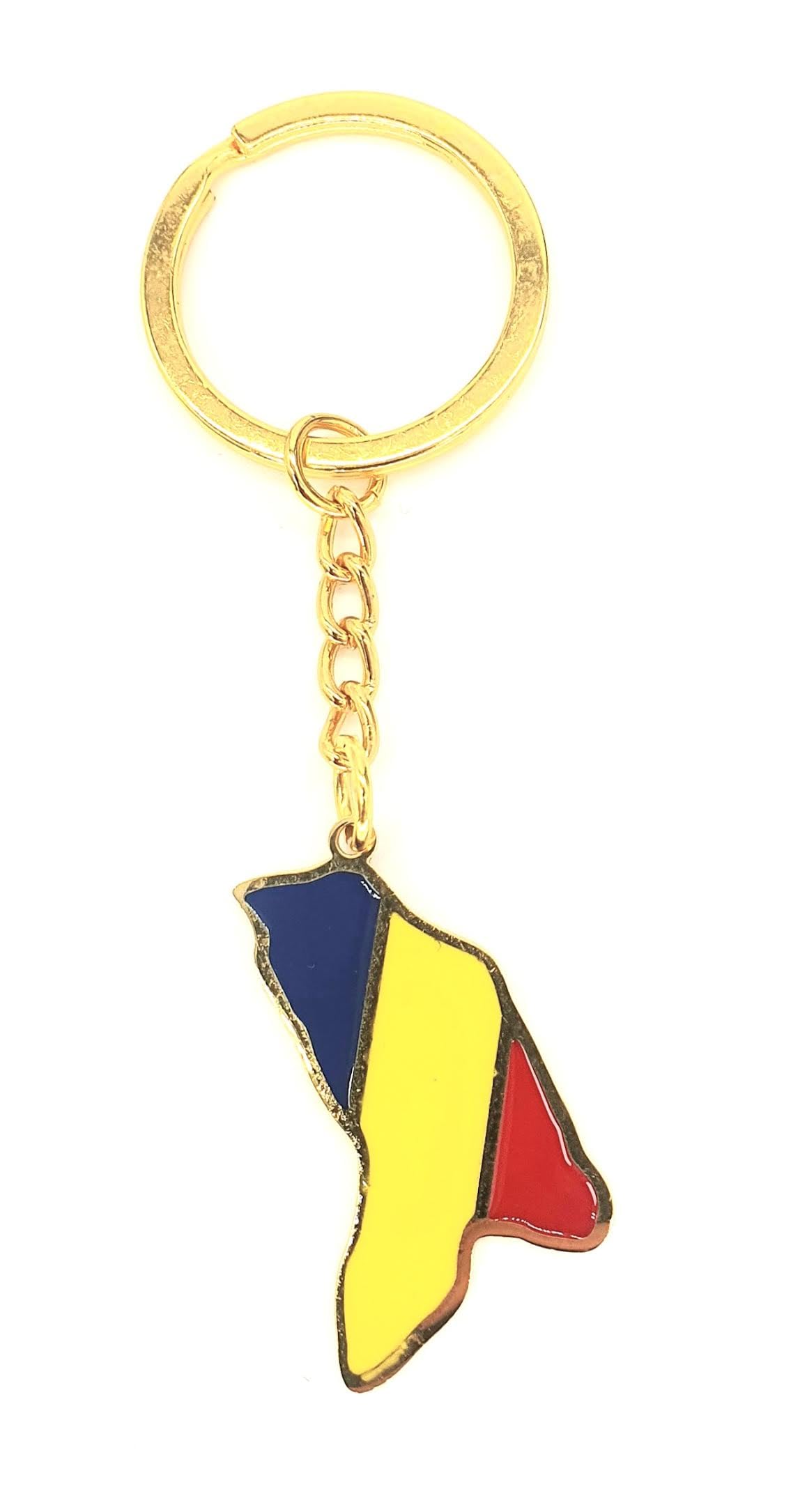 Moldova Map Outline Gold Country Flag Key Ring Chain Metal Enamel Keyring