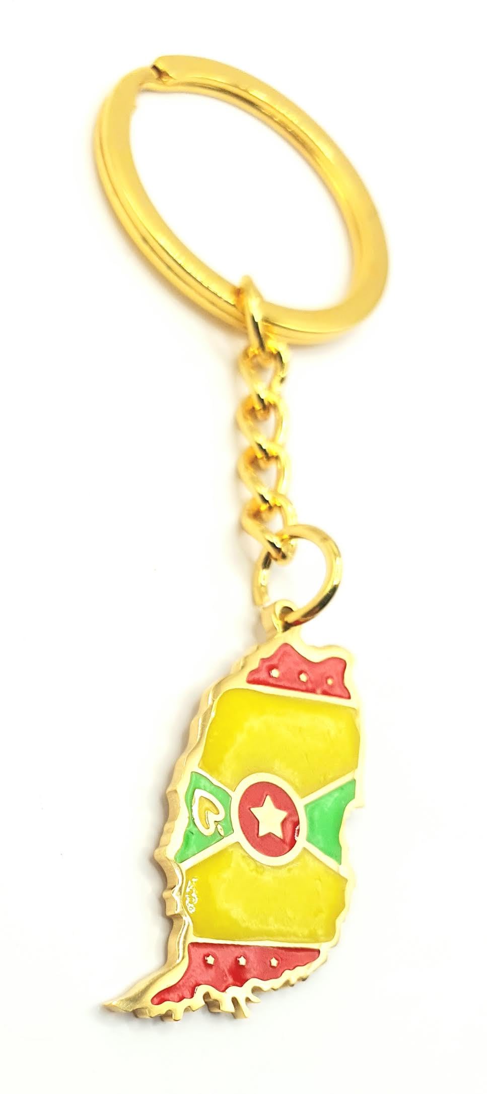 Grenada Caribbean Gold Key Ring Chain Country Flag Metal Enamel Keyring