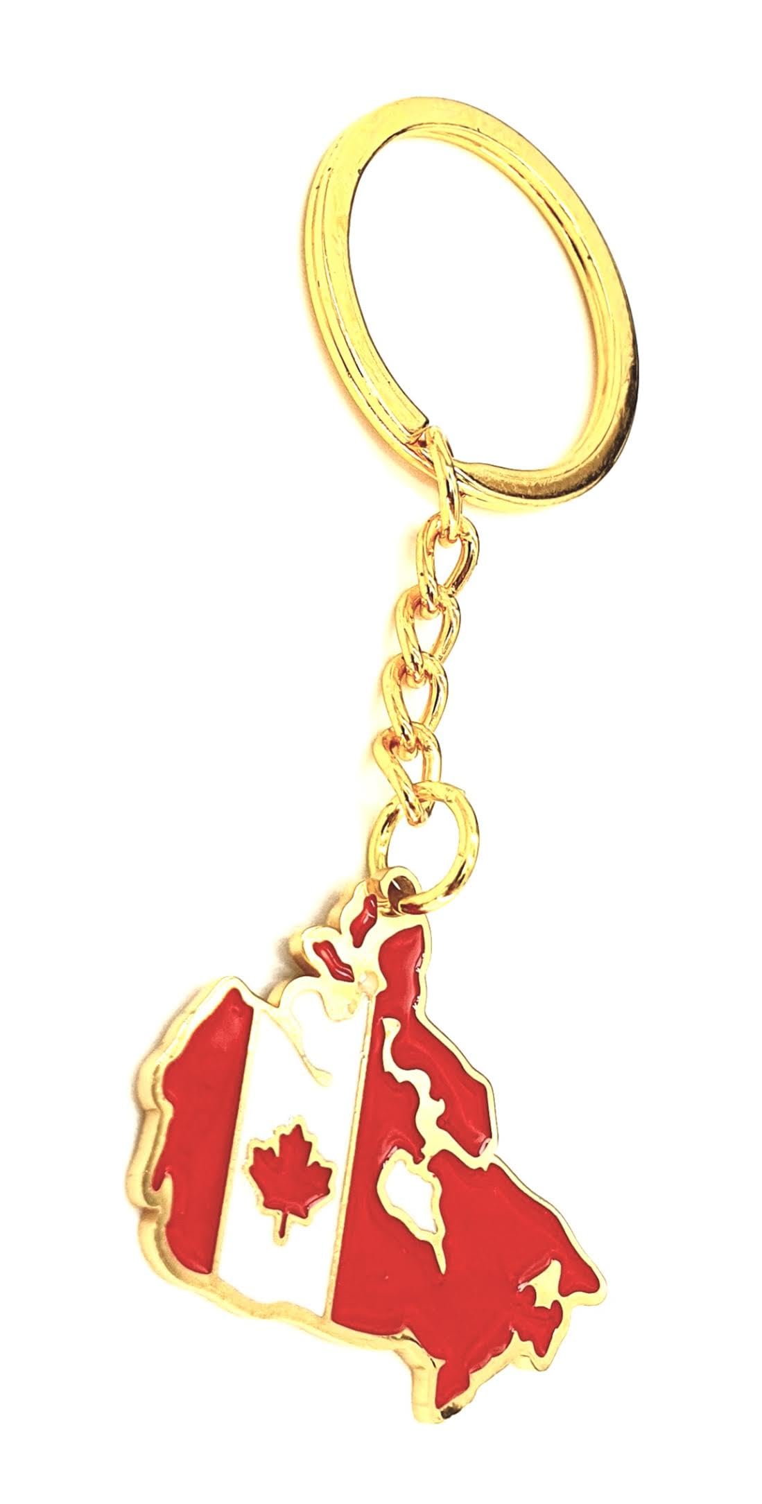 Canada Canadian Map Outline Gold Country Flag Key Ring Chain Metal Enamel Keyring