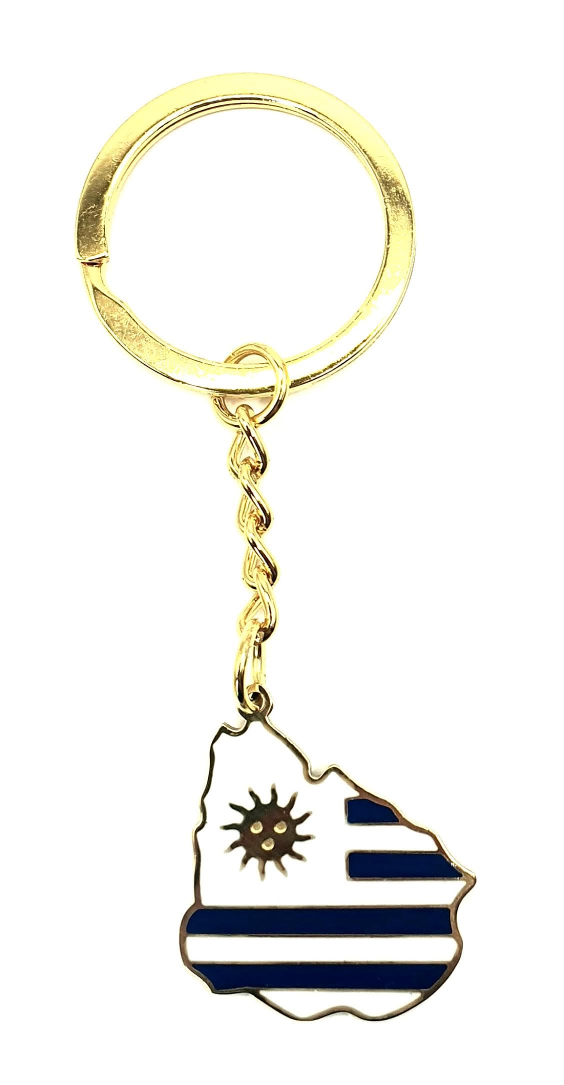 Uruguay South America Gold Key Ring Chain Country Flag Metal Enamel Keyring