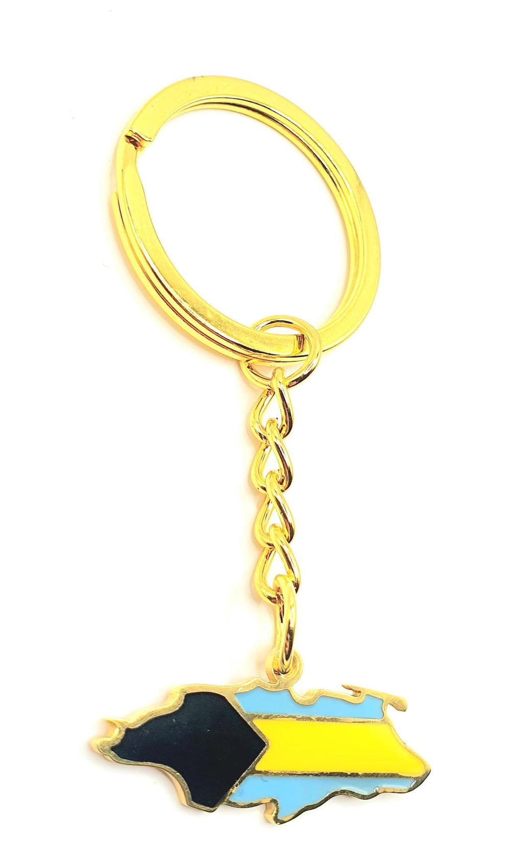 Bahamas Caribbean Gold Key Ring Chain Country Flag Metal Enamel Keyring